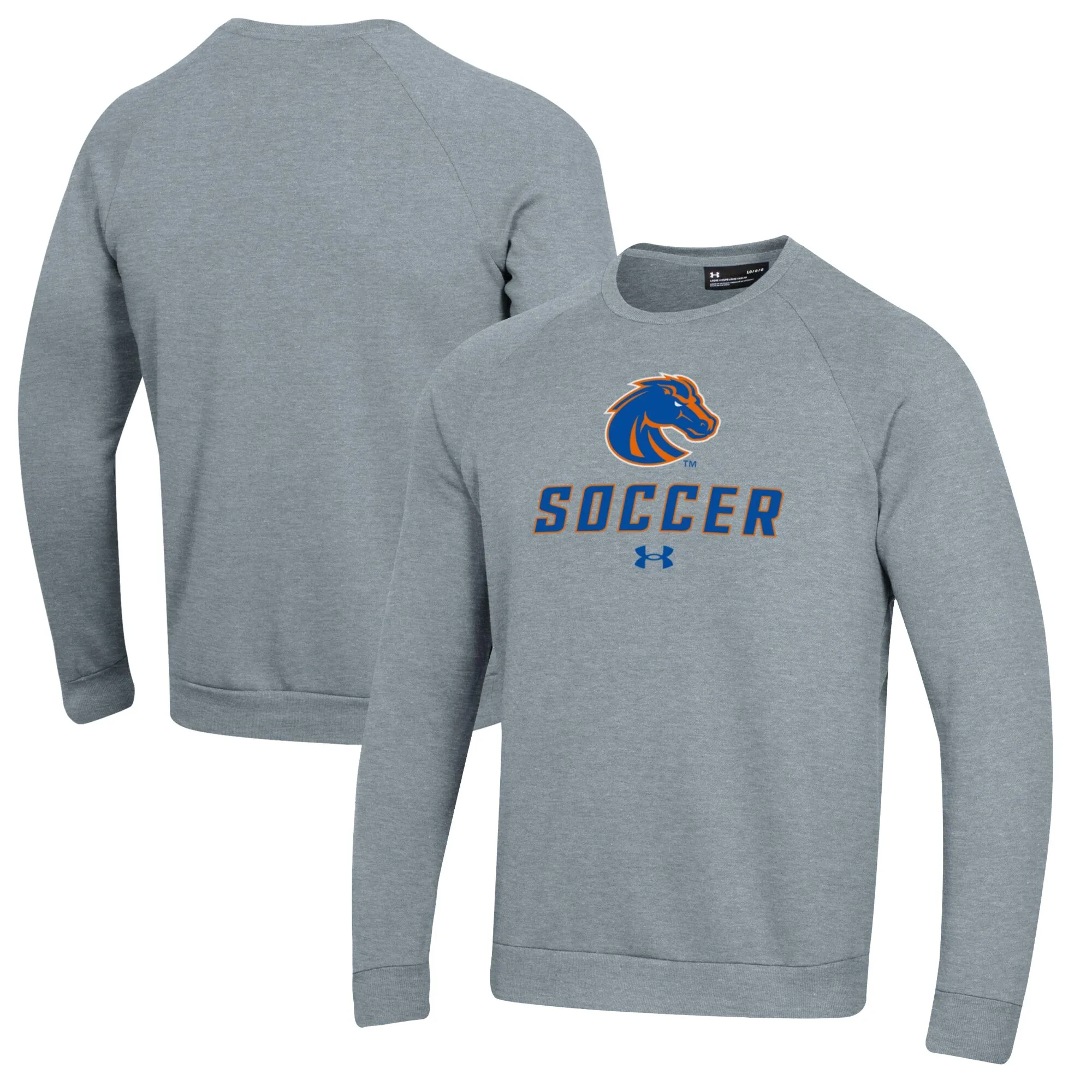 Under Armour Boise State Broncos Gray Soccer Rival Fleece Raglan Pullover Sweatshirt