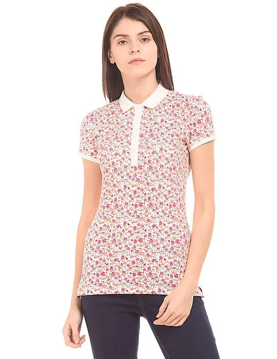 U.S. Polo Assn. Women Floral Print Regular Fit Polo Shirt