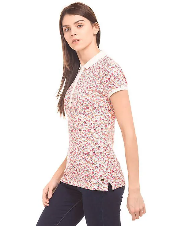 U.S. Polo Assn. Women Floral Print Regular Fit Polo Shirt