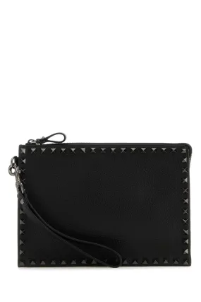 Valentino Garavani Black Leather Rockstud Clutch