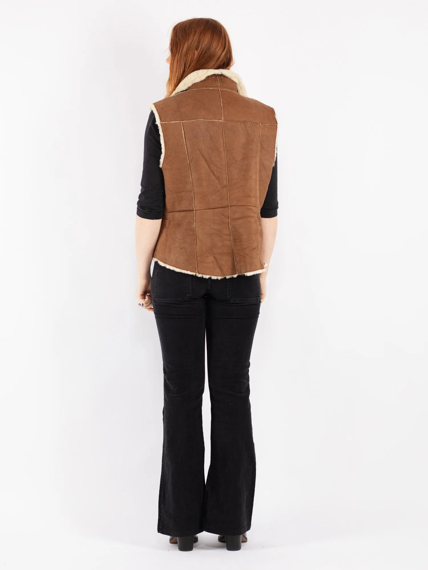 Vintage 00's Women Sheepskin Vest in Brown