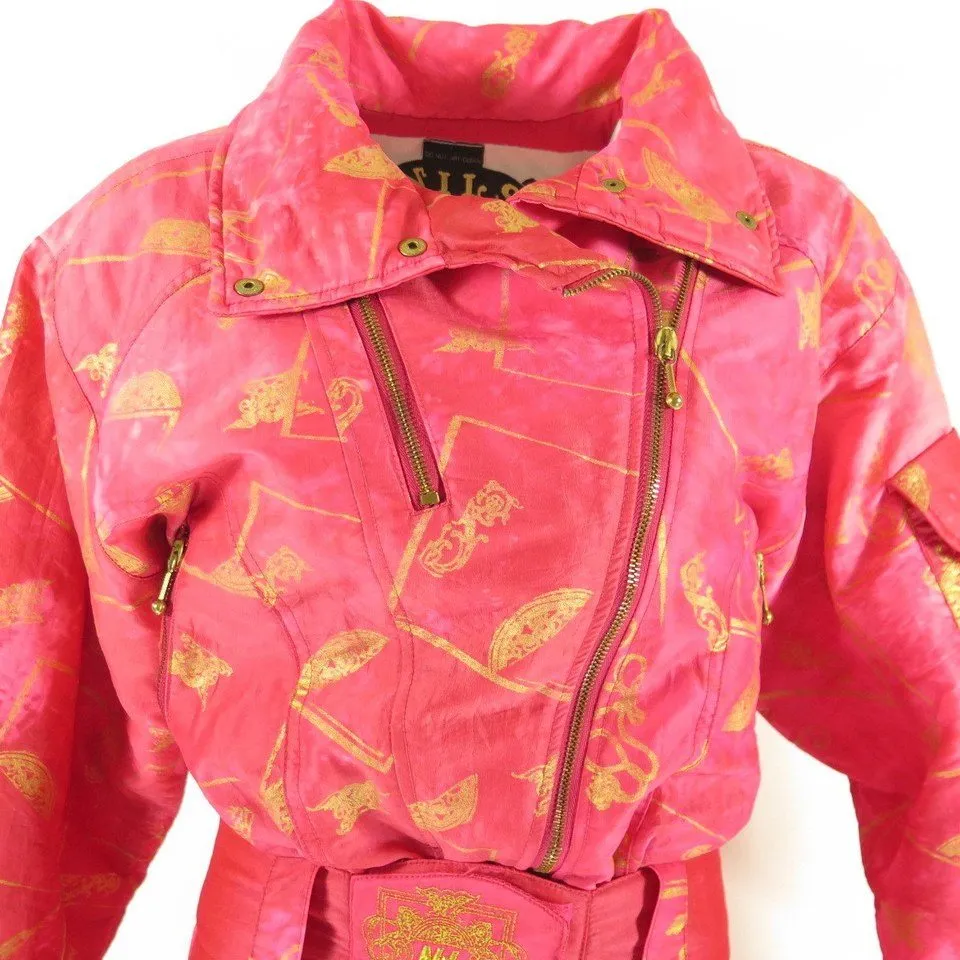 Vintage 80s Nils Retro Ski Suit Womens 8 USA Made Pink Gold Puffy Snowboard
