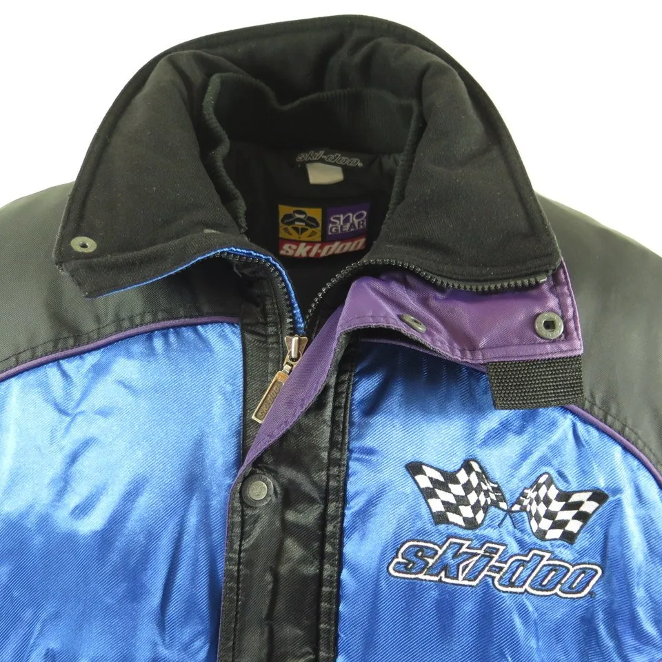 Vintage 90s Ski-doo Ski Jacket Mens L Snowboard Race Checkered Embroidered