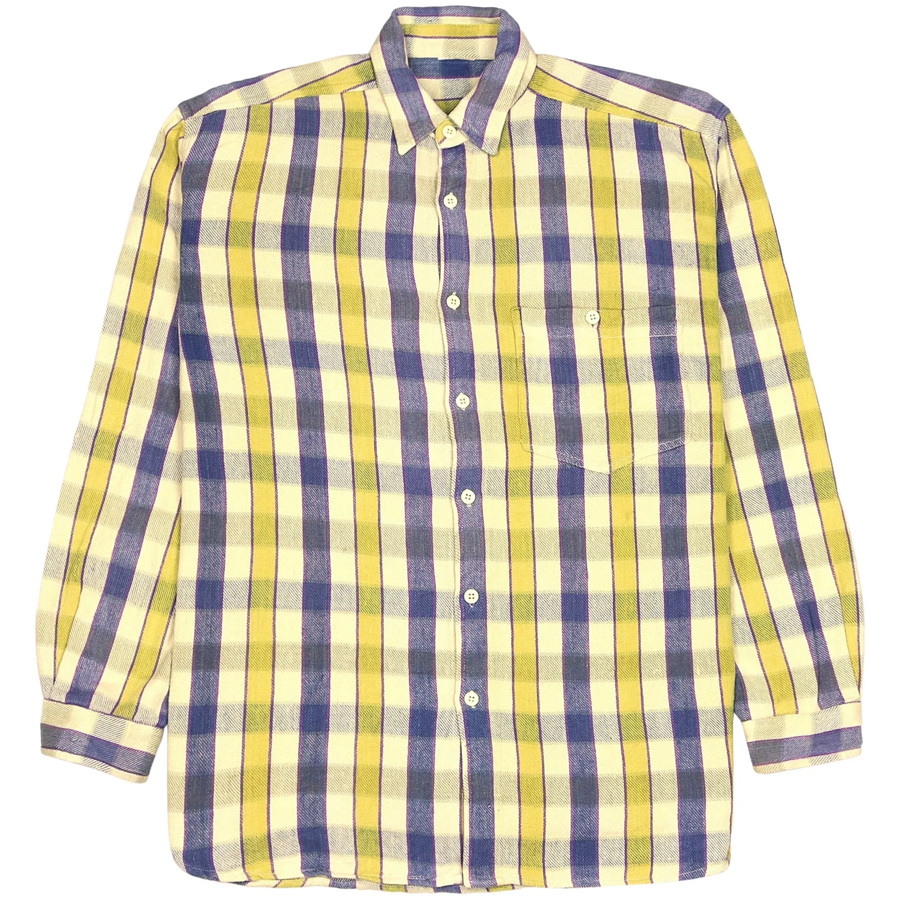 Vintage Checkered Flannel Shirt Blue Yellow Beige