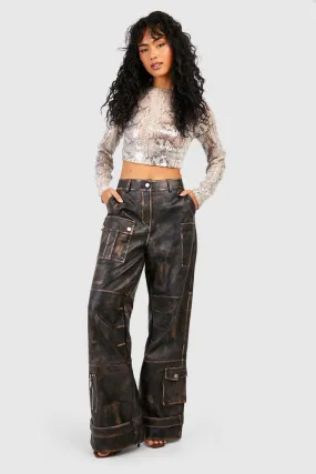 Vintage Faux Leather Cargo Pants