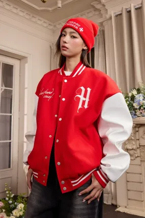 Vintage Typography Embroidered Baseball Jacket