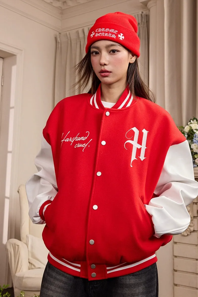 Vintage Typography Embroidered Baseball Jacket