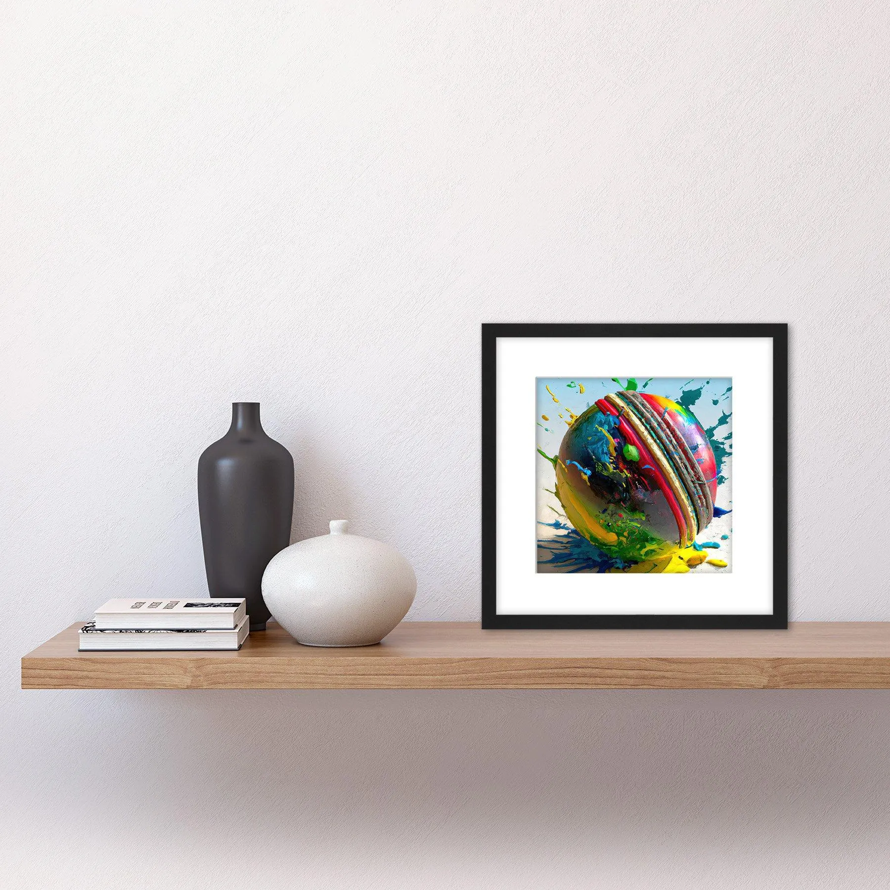 Wall Art & Pictures | Cricket Ball Dynamic Paint Splatter Bright Action Painting Square Wooden Framed Wall Art Print Picture