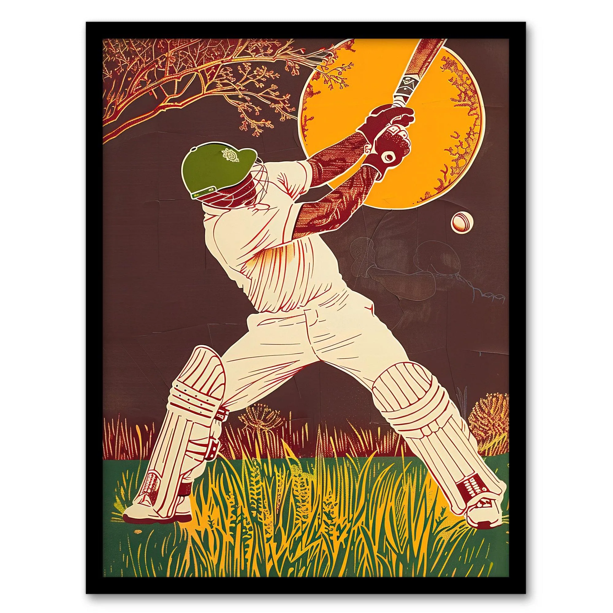 Wall Art & Pictures | Cricket Player Batsman Portrait Painting Framed Art Print | Artery8