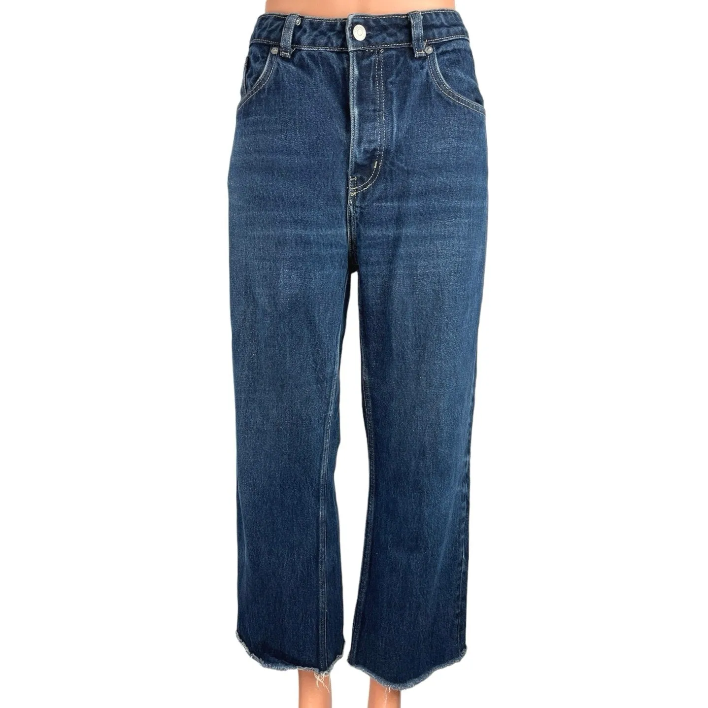 Weekday Women's High Rise Straight Leg Stretch Cut of Hem Denim Jeans Size 32/30