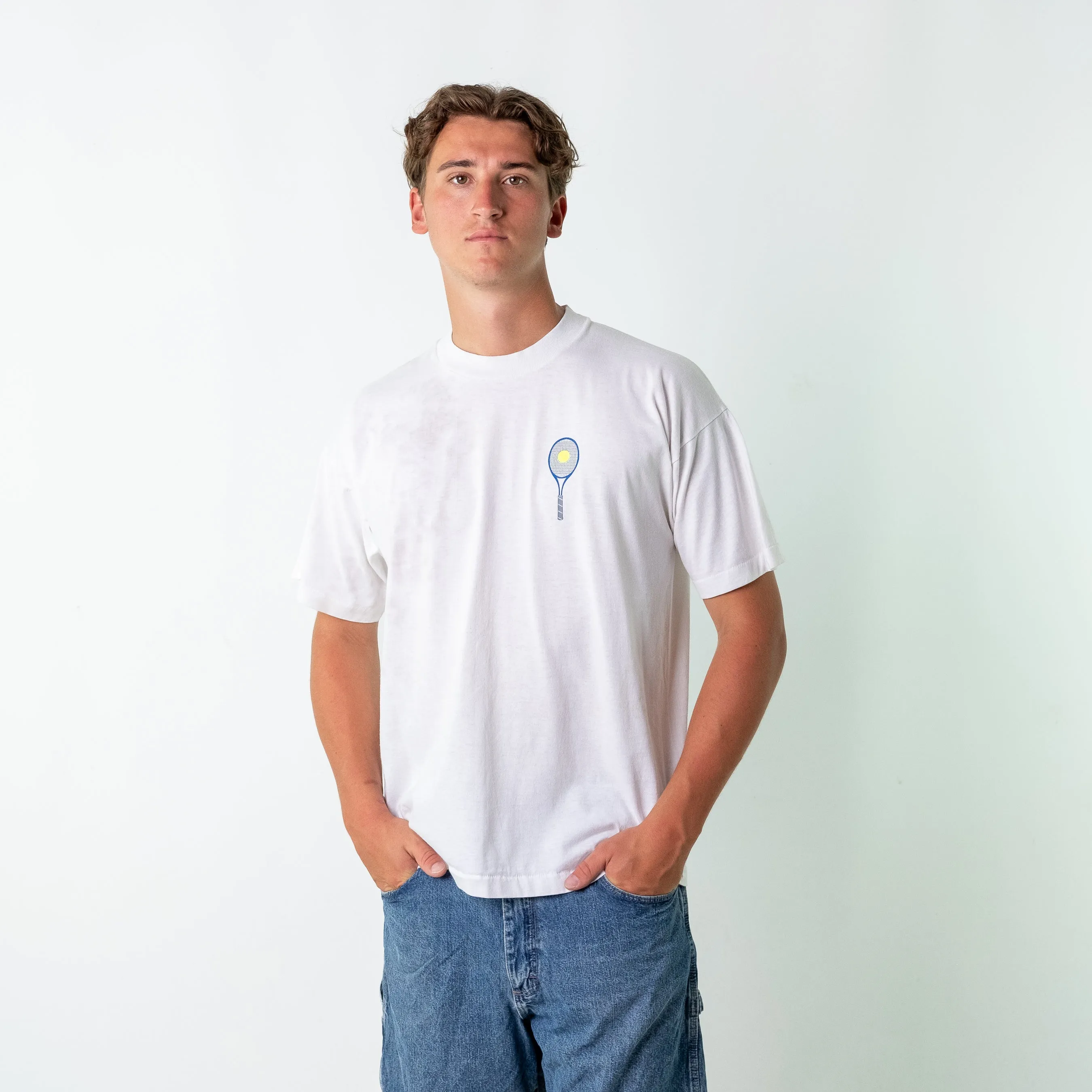 White 90s Fruit of the Loom Capital Tennis Oversized Single Stitch T-Shirt (XL)