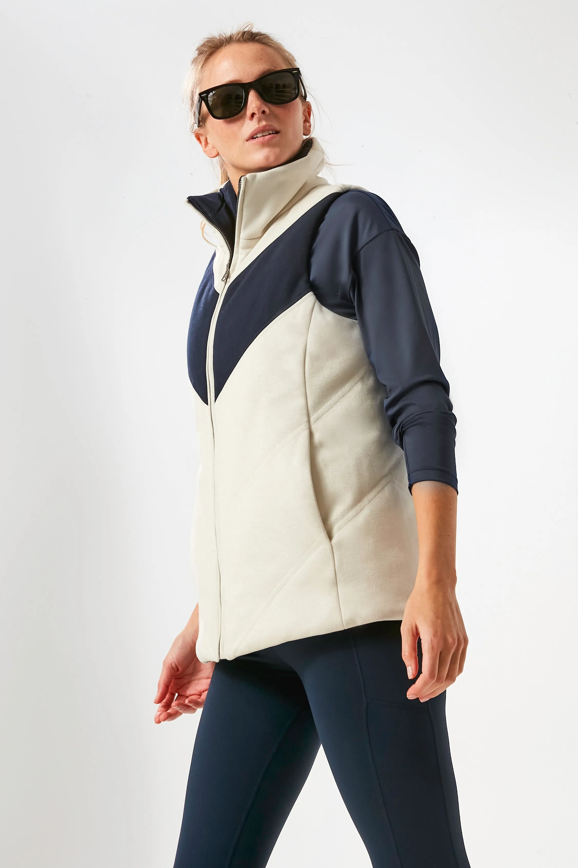 White and Navy Reversible Varsity Vest