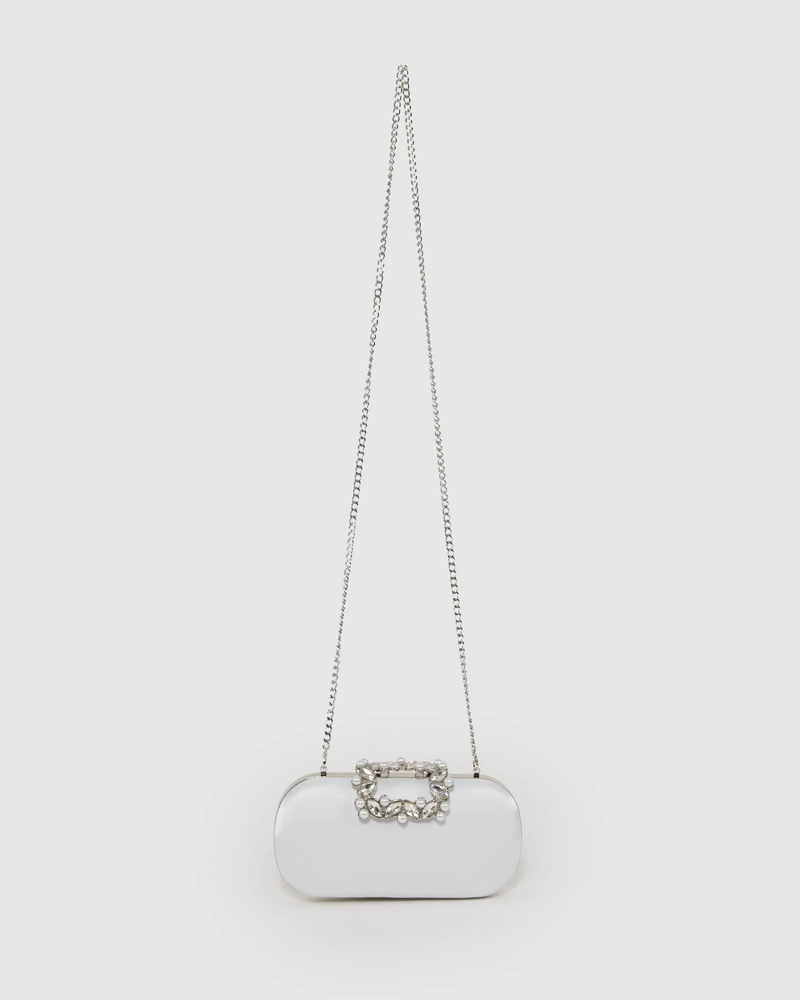 White Keeley Crystal Clasp Clutch Bag