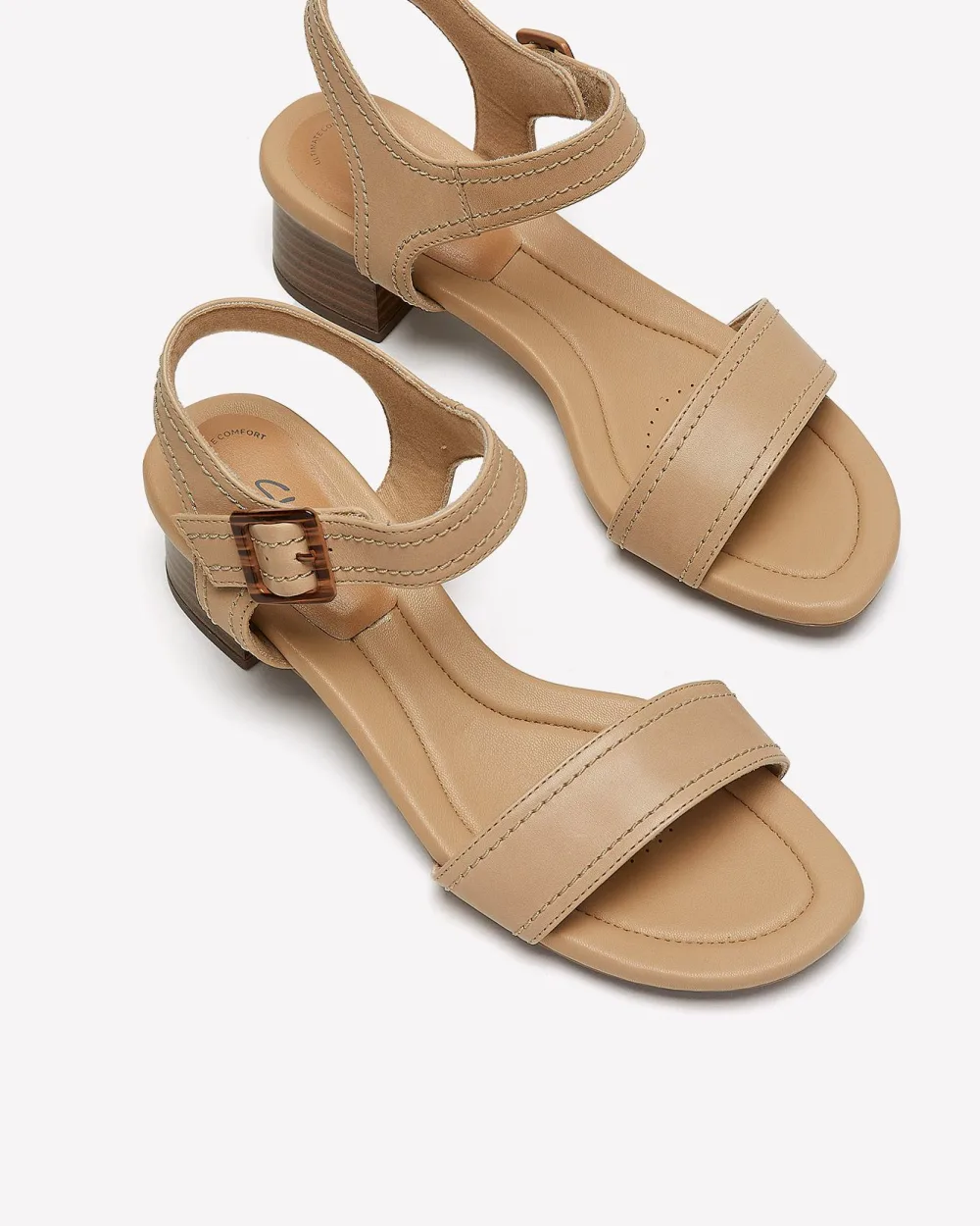 Wide-Width, Mid-Block Heeled Leather Sandal - Clarks