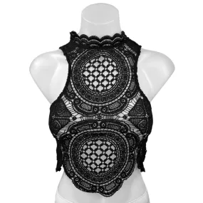 Windsor Black Crochet Open Knit High Neck Zip Sleeveless Crop Tank Top Size S