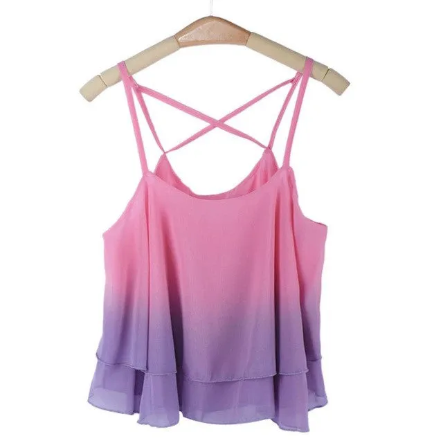 Women Cropped  Camis New Fashion Chiffon Irregular Sleeveless Tank Top Women 2 Color Femme Haut Camisetas Mujer GS