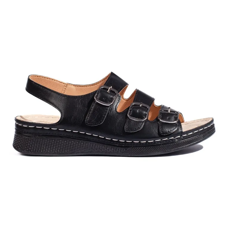 Women's black sandals with buckles