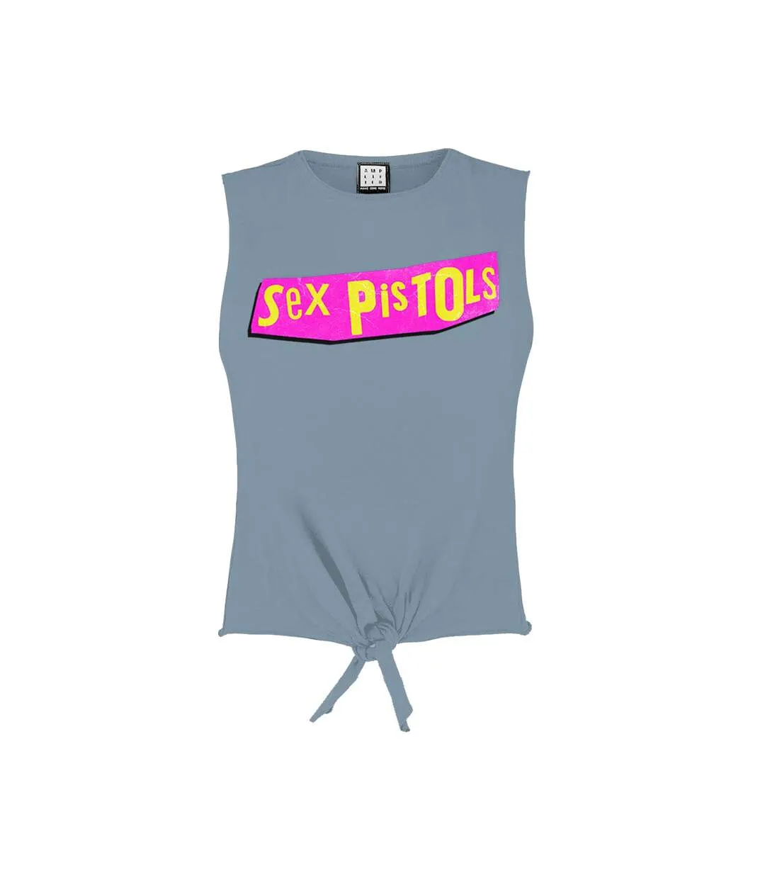 Womens/ladies driver sex pistols logo sleeveless crop top strange blue Amplified