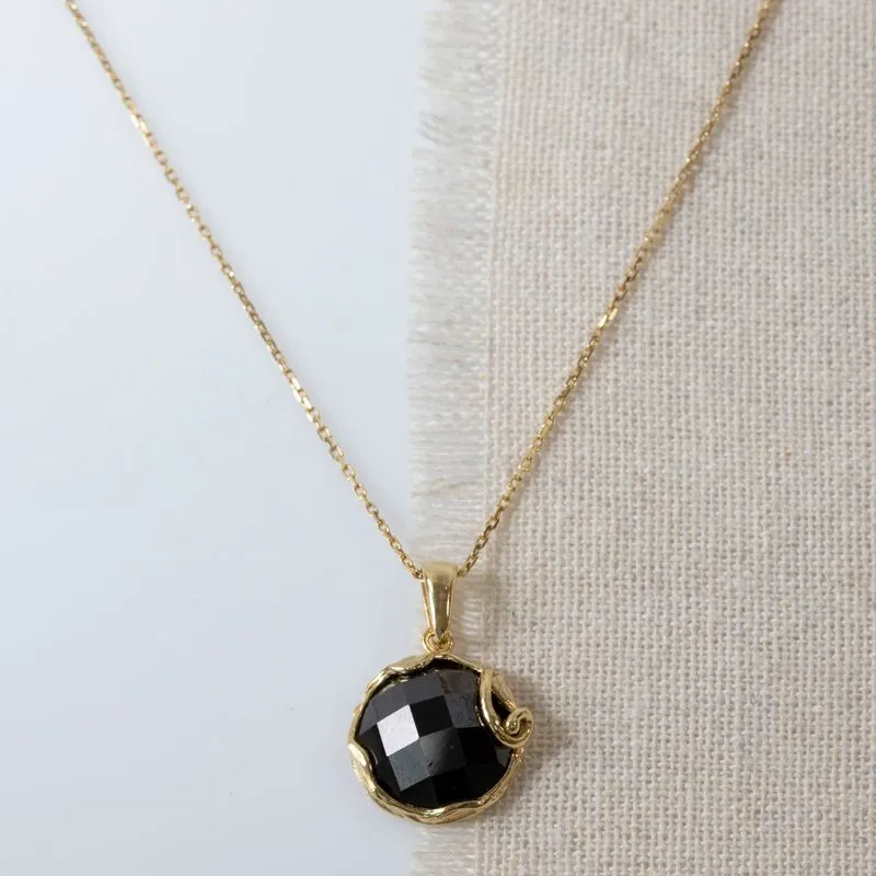 Yellow Gold Plated Round Black Cubic Zirconia 14mm Pendant