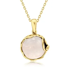 Yellow Gold Plated Round Pink Rose Quartz 14mm Pendant