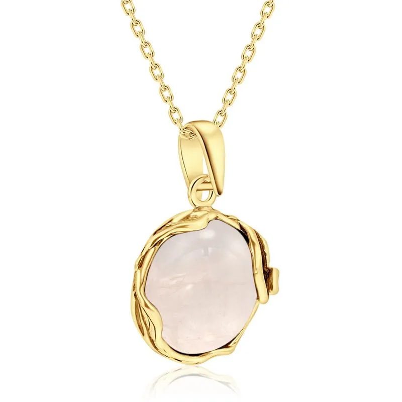 Yellow Gold Plated Round Pink Rose Quartz 14mm Pendant