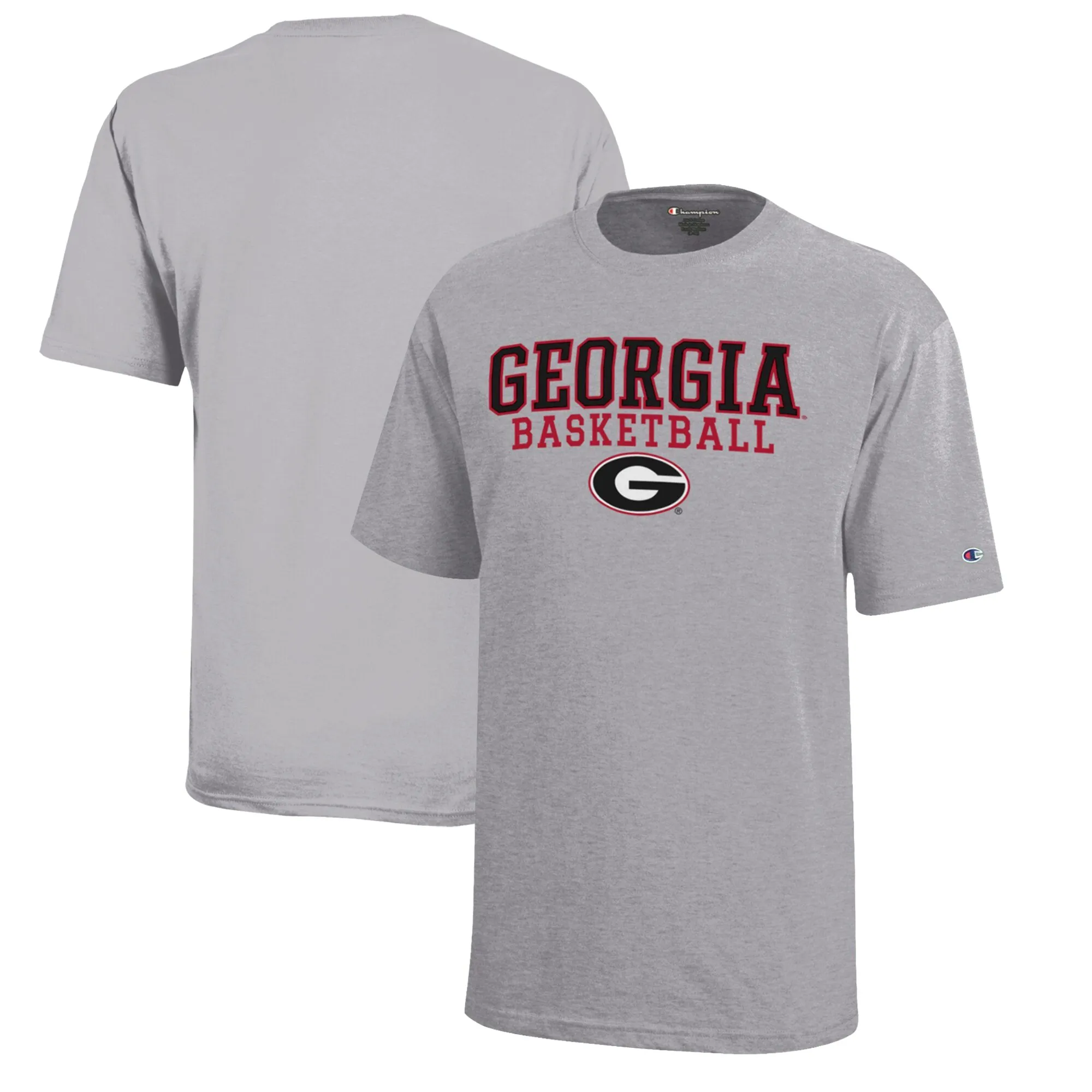 Youth Champion  Gray Georgia Bulldogs Stacked Logo Basketball T-Shirt