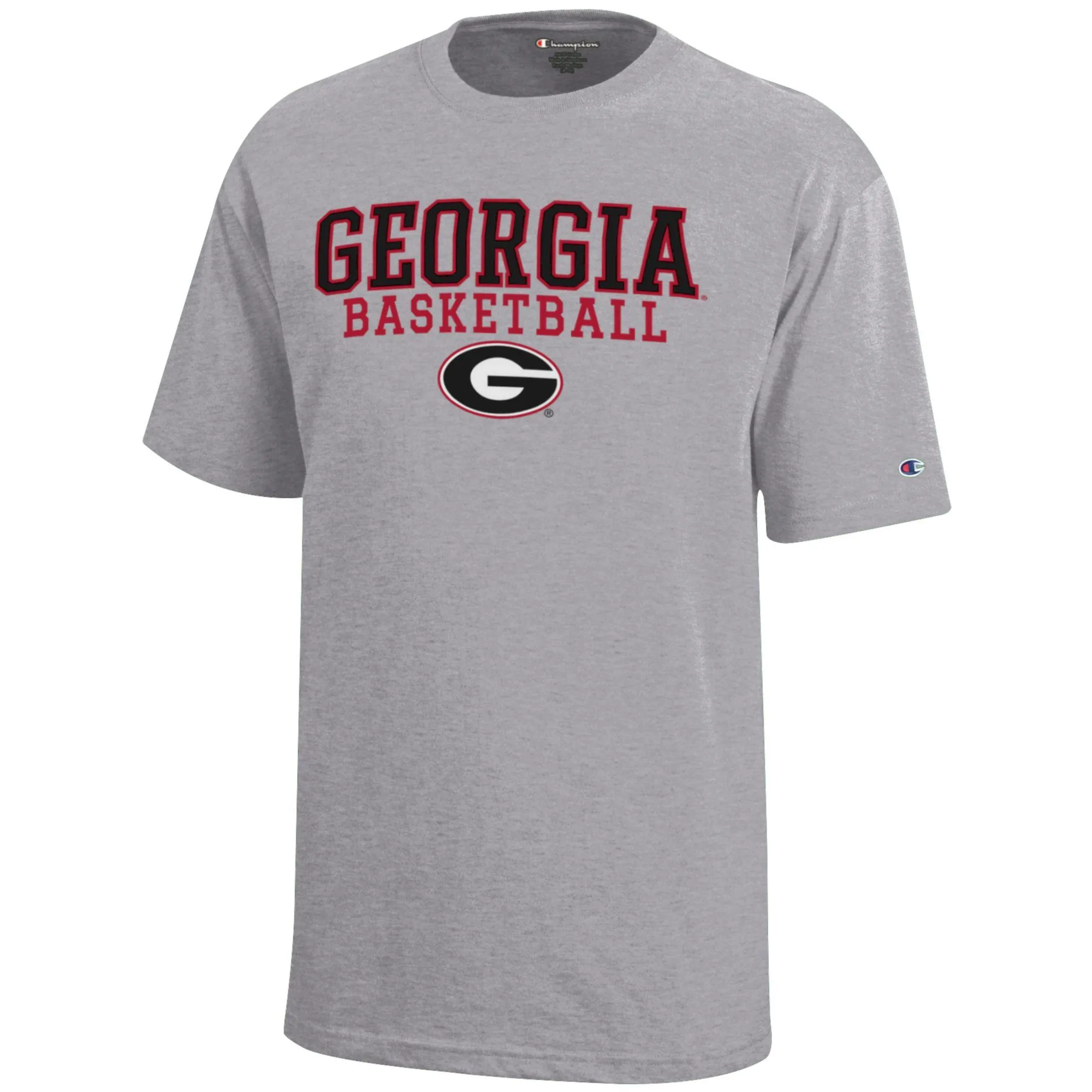 Youth Champion  Gray Georgia Bulldogs Stacked Logo Basketball T-Shirt