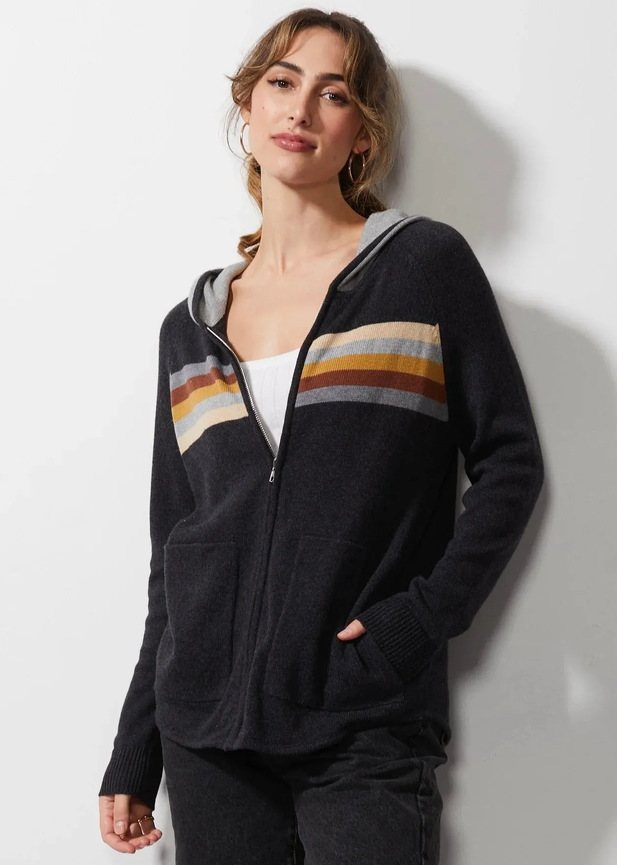 Zaket & Plover 6352U Retro Stripe Hoodie Sweater Charcoal