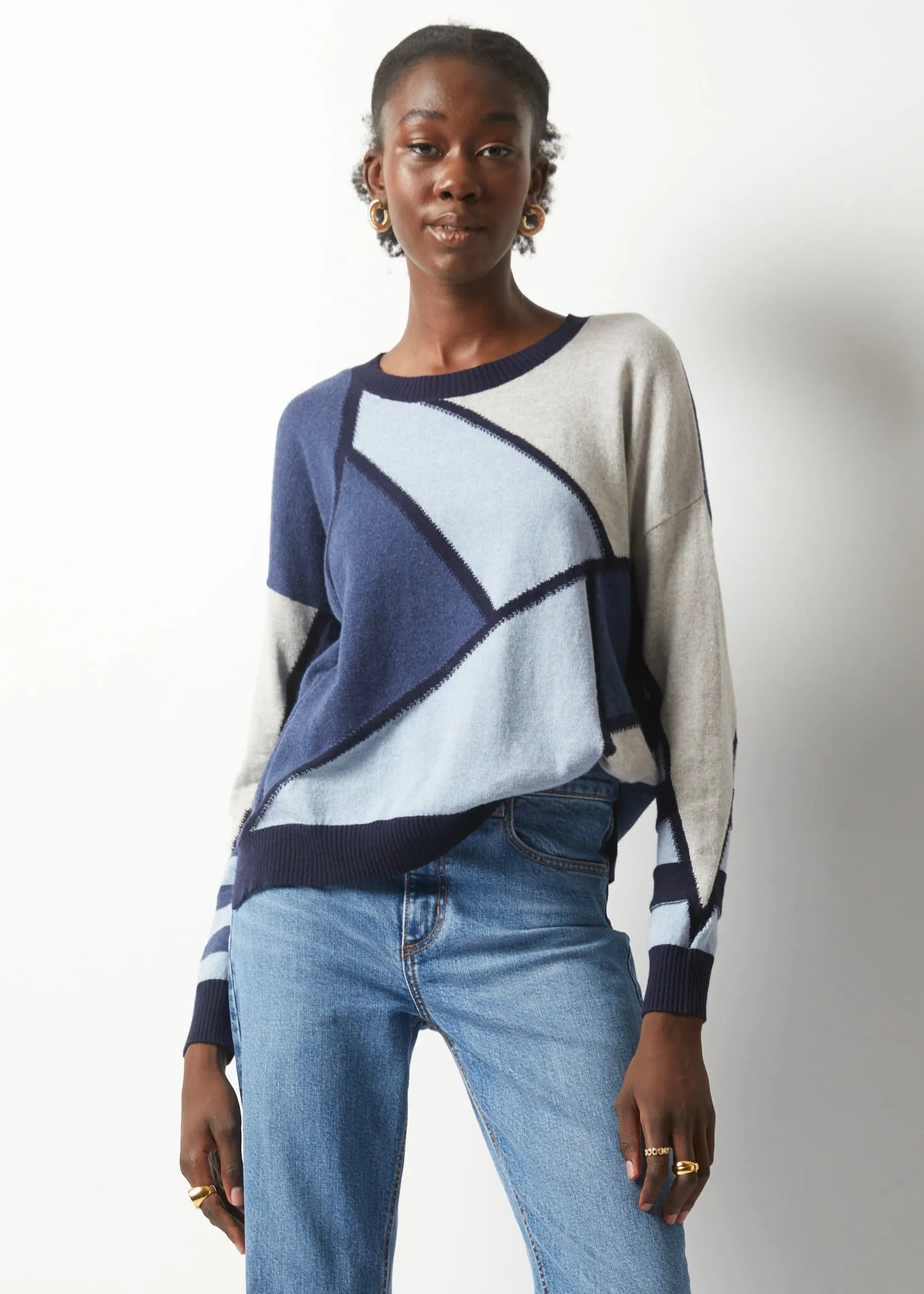 Zaket & Plover Mosaic Intarsia Sweater - Marine