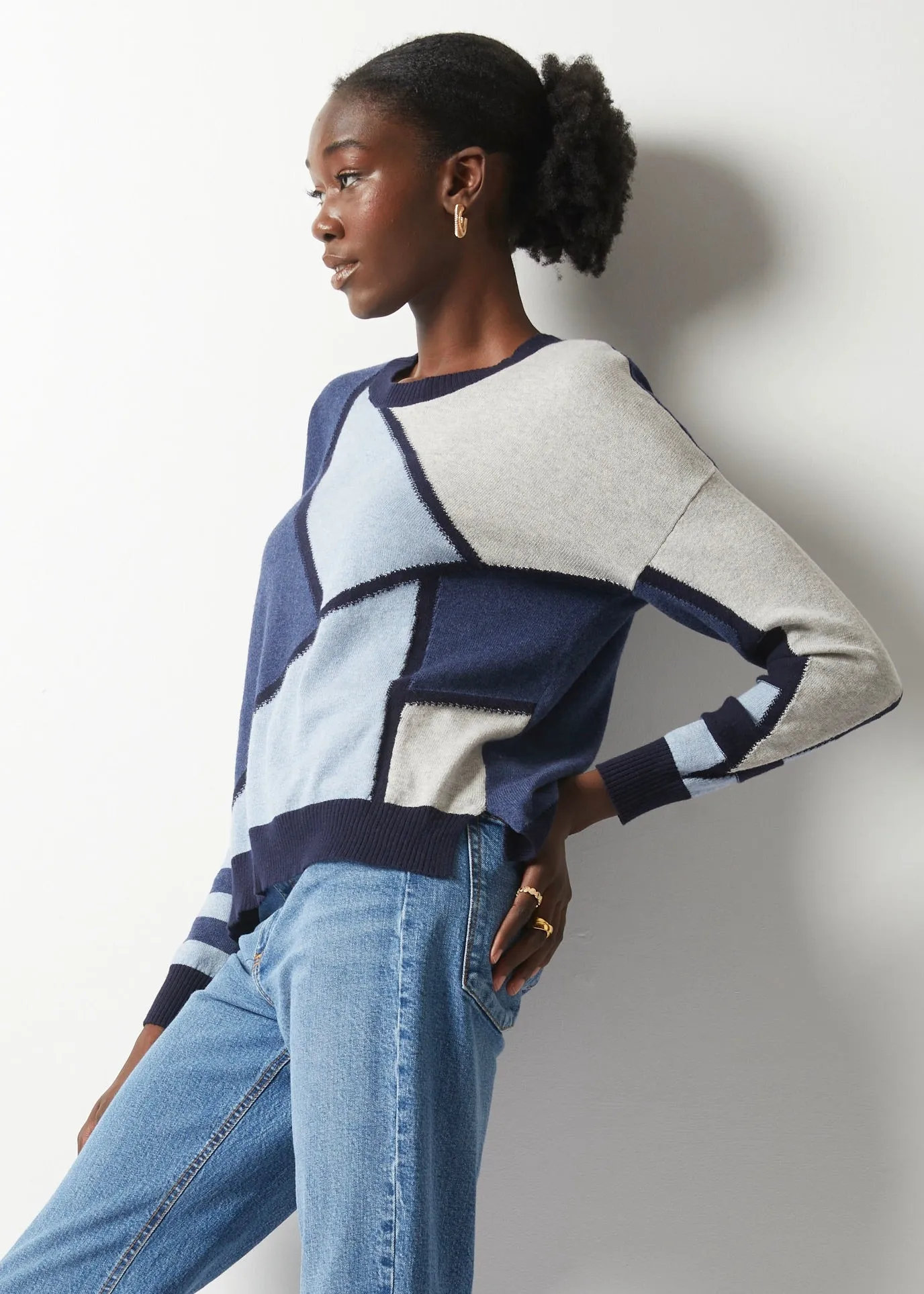 Zaket & Plover Mosaic Intarsia Sweater - Marine