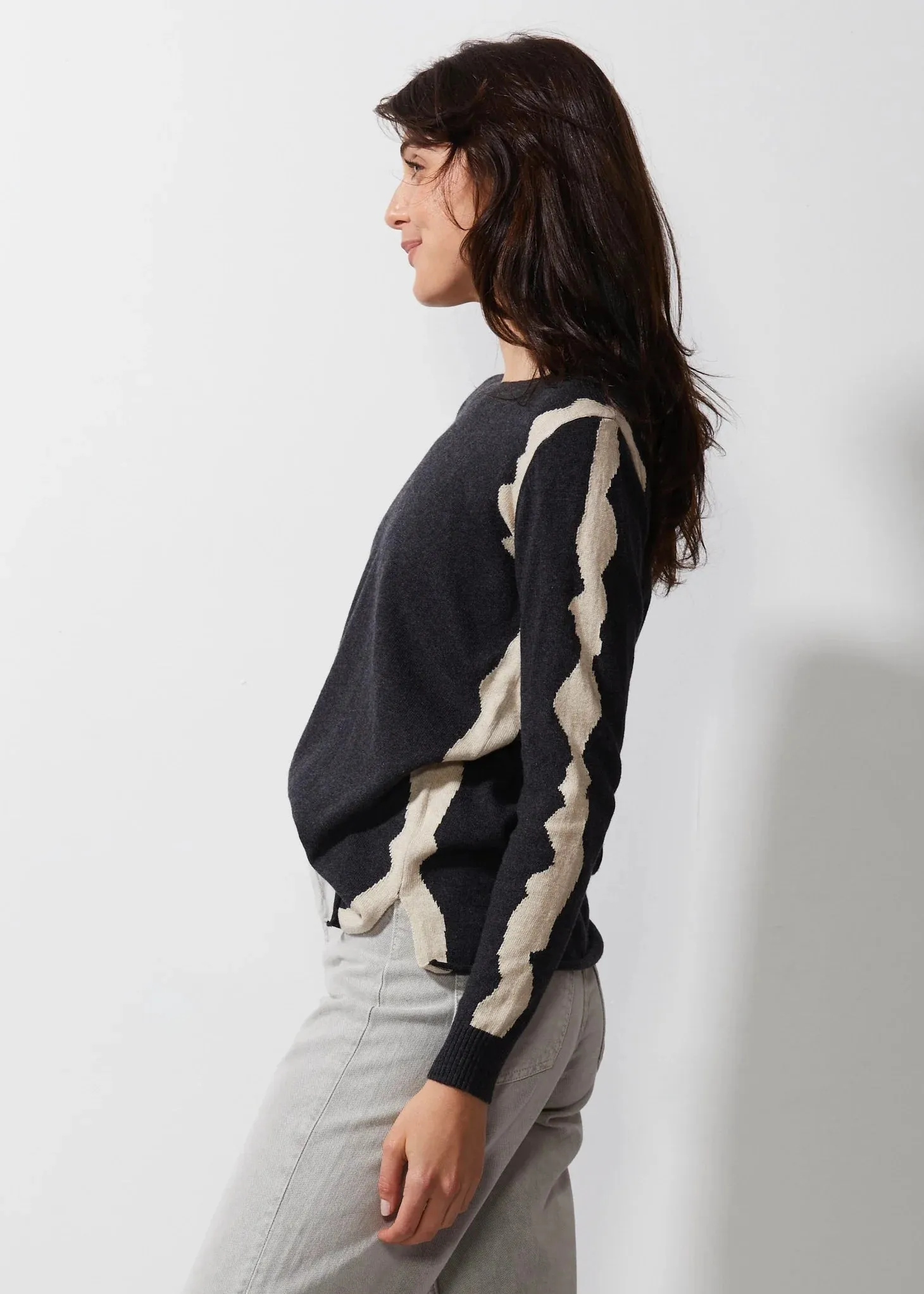 Zaket & Plover Zest Intarsia Crew Sweater - Charcoal 6331