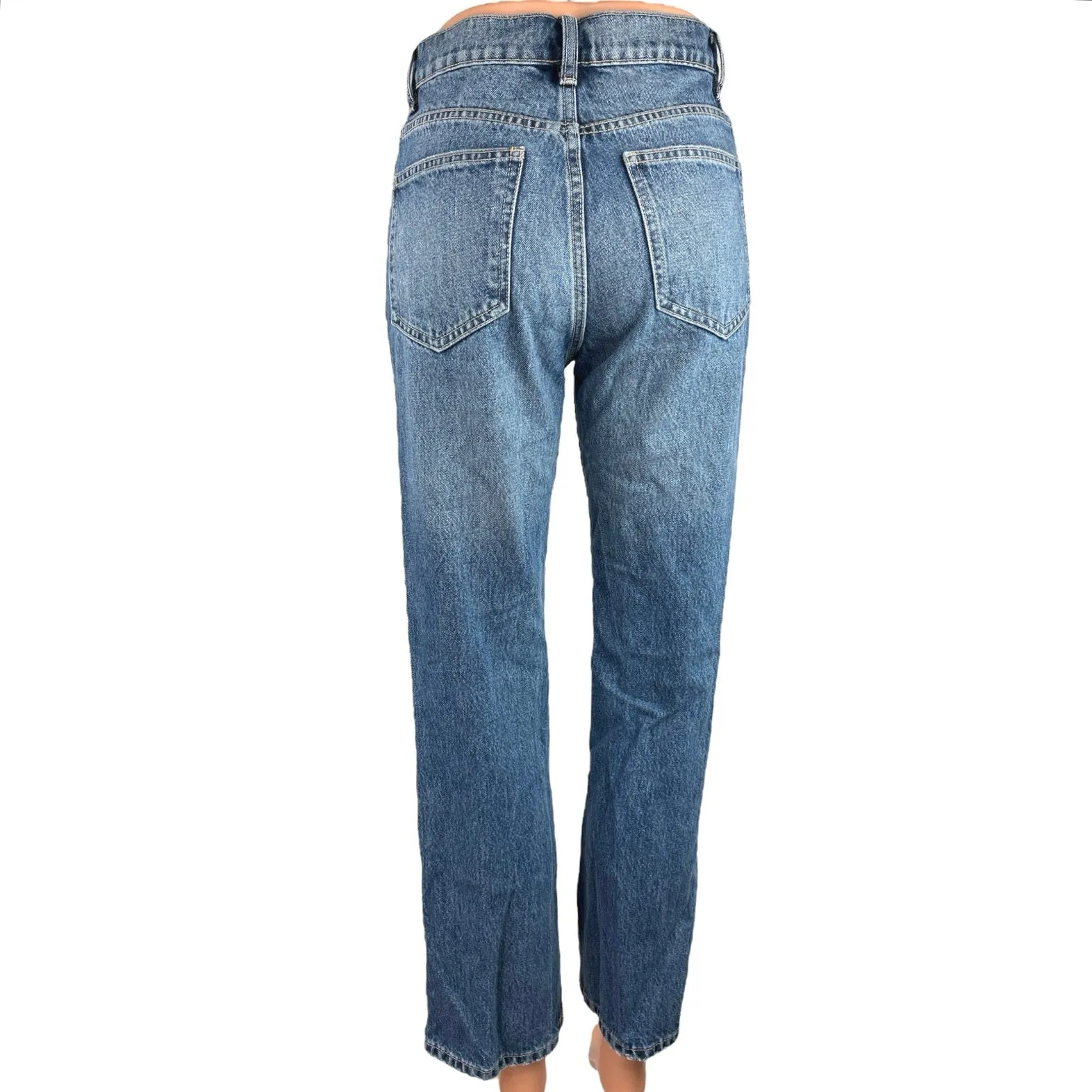 Zara Blue Medium Wash High Rise Ankle Faded Straight Leg Denim Jeans Size 2