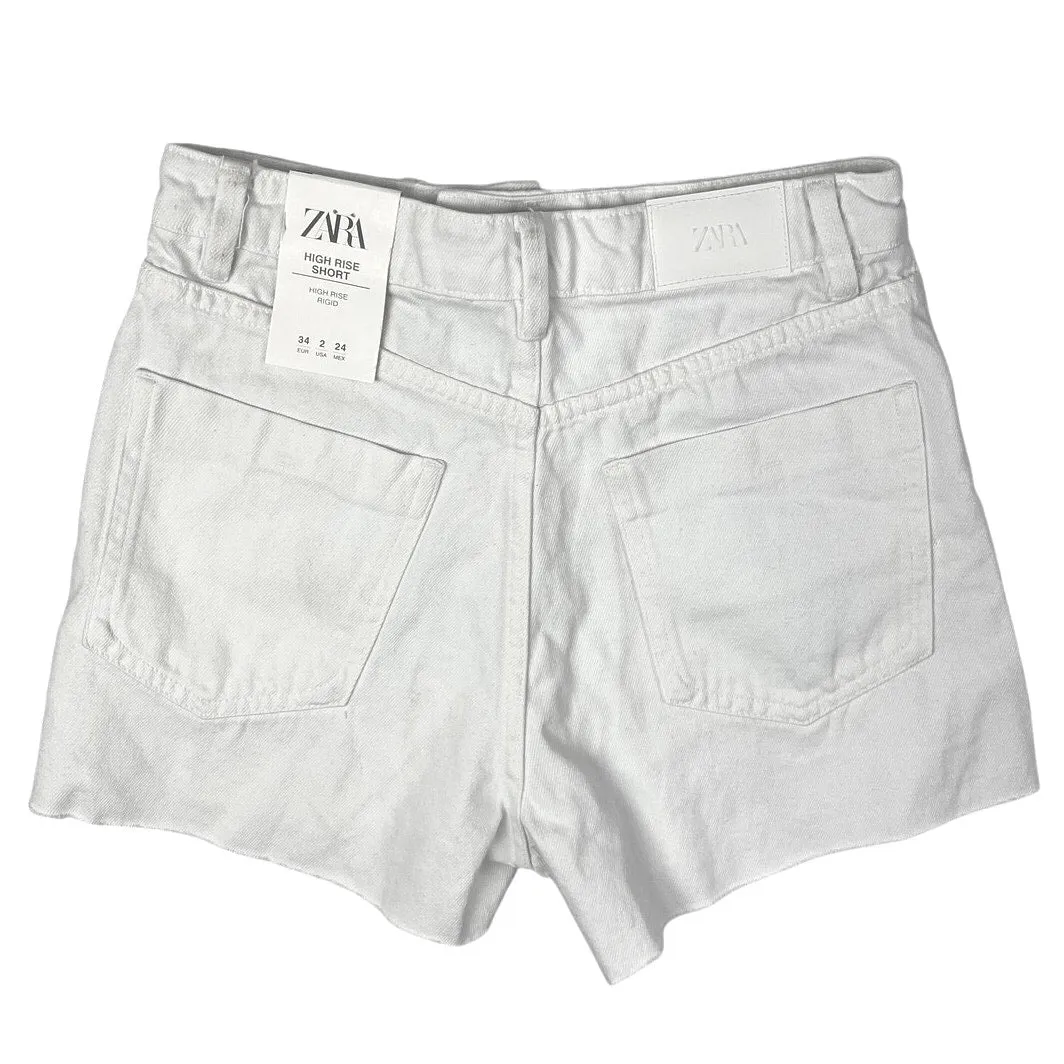 ZARA NWT Womens White Denim High Rise Rigid Cut Off Hem Mini Jeans Shorts Size 2