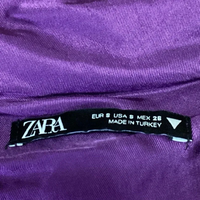 Zara Purple Silk Satin Cowl Neck Drapey Sleeveless Cami Blouse Crop Top Size S