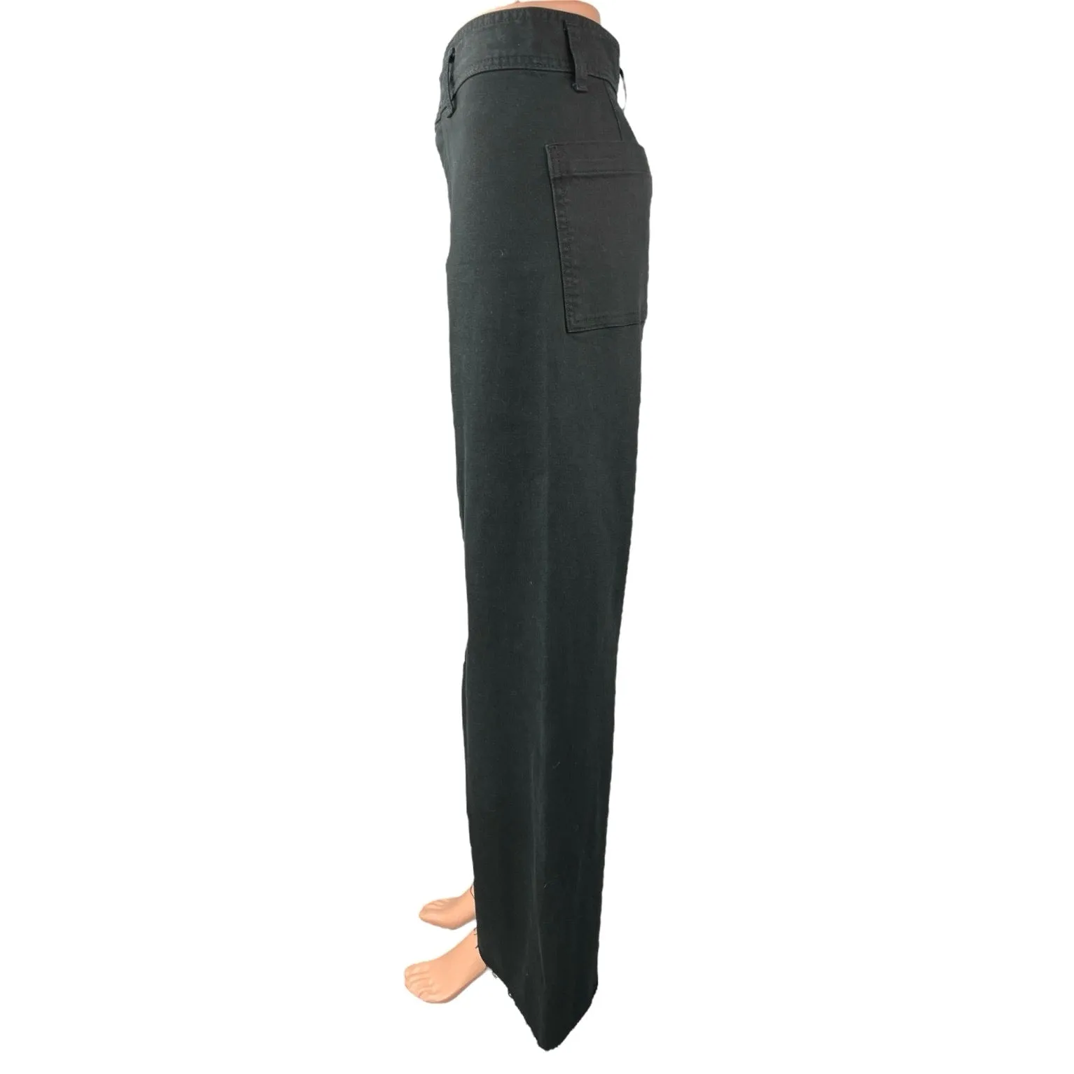 Zara Women's Black High Waisted Raw Hem Casual Ankle Wide Leg Denim Jeans Size 6