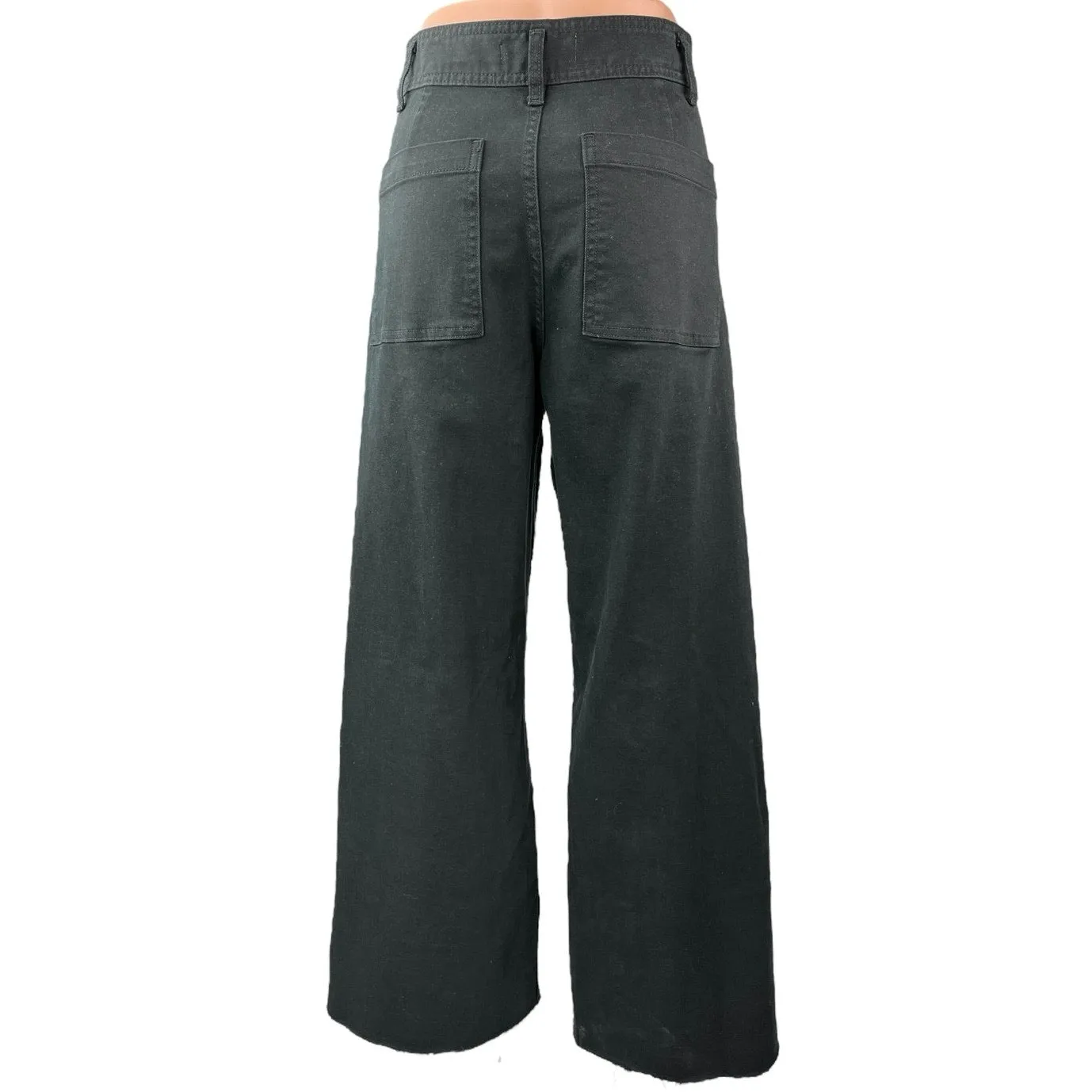 Zara Women's Black High Waisted Raw Hem Casual Ankle Wide Leg Denim Jeans Size 6