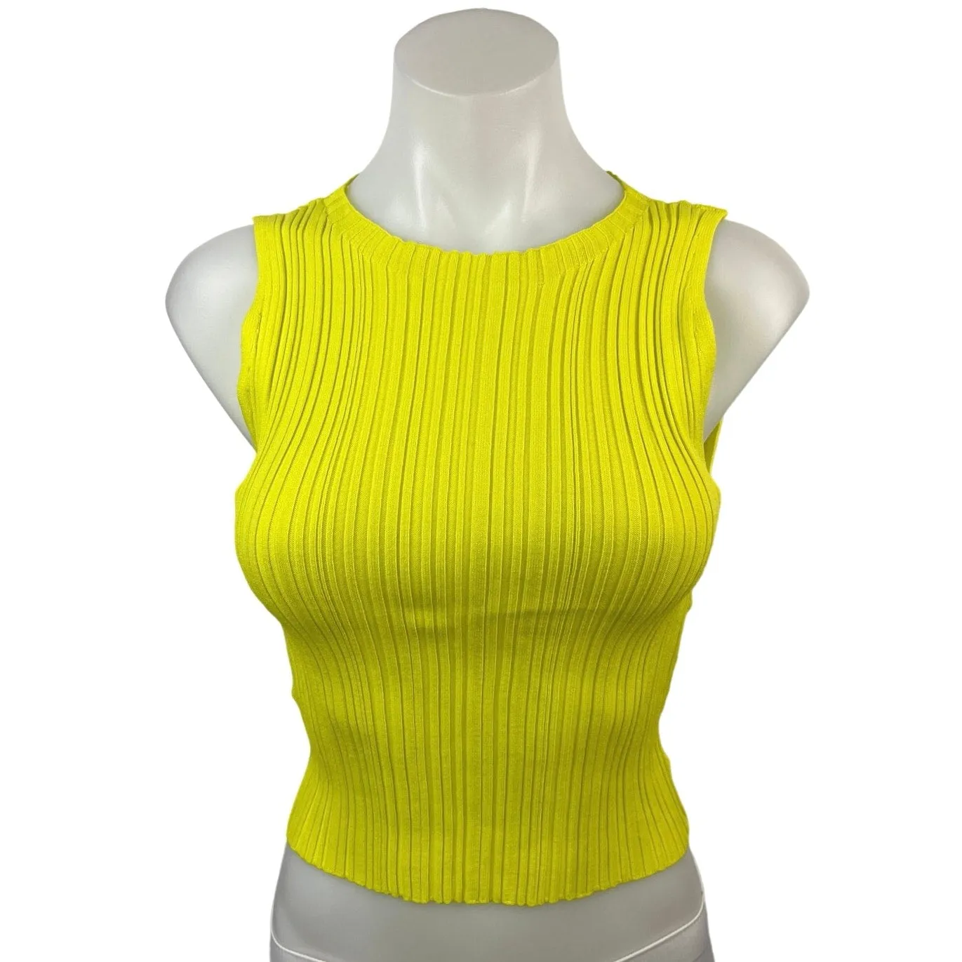 Zara Yellow Ribbed Sleeveless Cut Out Stretch Tie Back Cropped Tank Top Size S