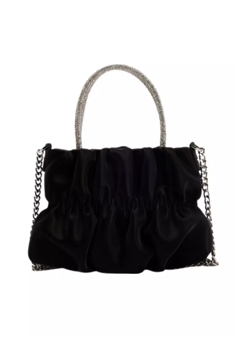 ZITIQUE Elegant Pleated Rhinestone Tote, Designed as a Crossbody Shoulder Bag